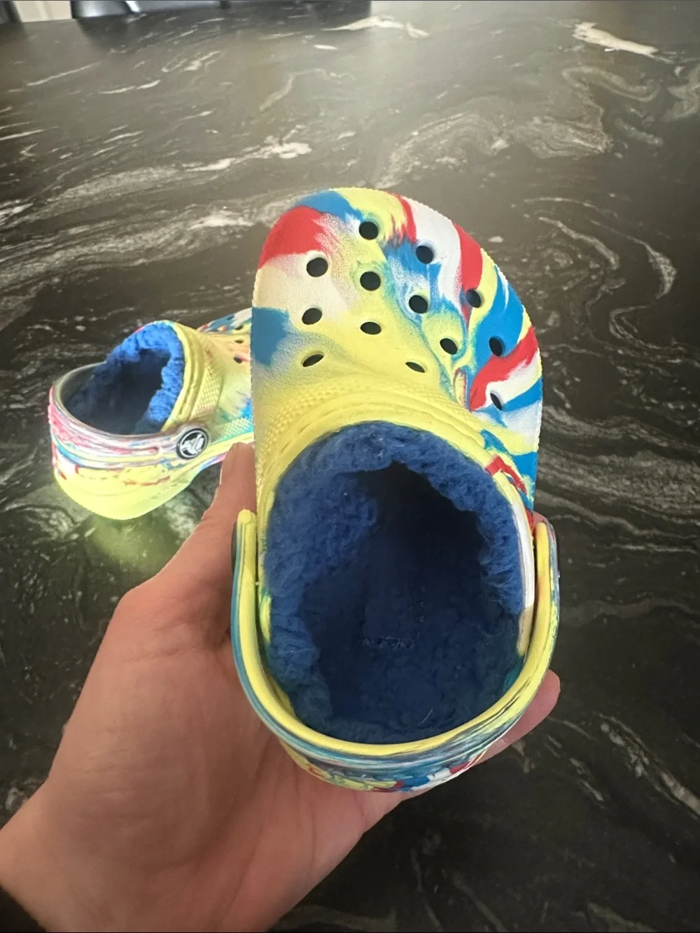 CROCS Kids Tie-Dye Fleece-Lined Clog - Blue/Yellow/Red